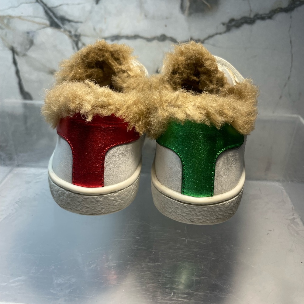 GUCCI Youth sz 14 INCHES 7 ace fur lined White leather snearker made in italy - Picture 10 of 16